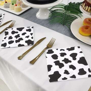 Pandecor 50 Pack 3 Layers Cow Birthday Party Supplies,6.5 x 6.5 In Paper Napkins,Cow Print Farm Animal Themed Birthday Party Decorations (Cow Print Napkins)