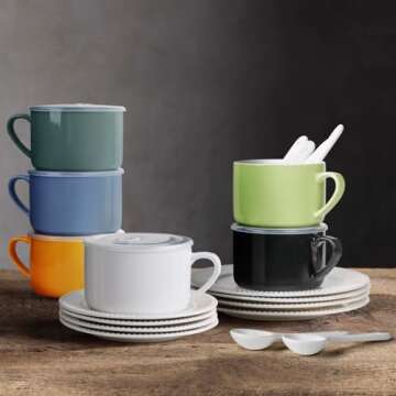 Versatile 30oz Ceramic Soup Bowls with Spoons Set