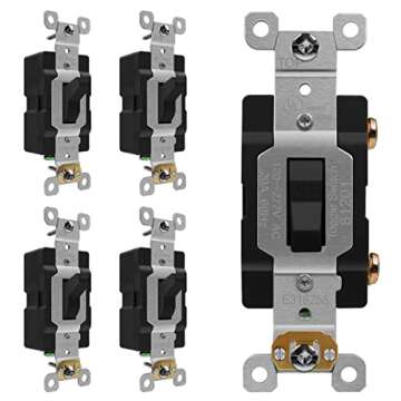 ENERLITES Toggle Light Switch, 20A, 120/277V, Commercial Grade, UL Listed, Black, 5 Pack