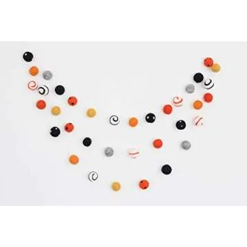 "Haunted Harvest" 7 ft long adjustable Handmade Halloween Felt Ball Garland by Sheep Farm Felt- Black White Orange Pom Pom Garland, felt ball garland. 1 inch balls. 28 felt balls
