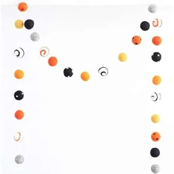"Haunted Harvest" 7 ft long adjustable Handmade Halloween Felt Ball Garland by Sheep Farm Felt- Black White Orange Pom Pom Garland, felt ball garland. 1 inch balls. 28 felt balls