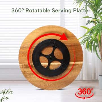 Defined Deco 12in Serving Tray and Platters,2x Dip Bowls with 1 Spoons,Wood Divided Serving Bowls for Party,Kitchen Decor,360° Rotatable Serving Dishes for Chips and Dip,Fruit,Veggies, Candy and Snack