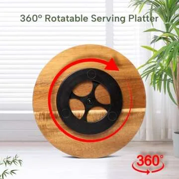 Defined Deco 12in Serving Tray and Platters,2x Dip Bowls with 1 Spoons,Wood Divided Serving Bowls for Party,Kitchen Decor,360° Rotatable Serving Dishes for Chips and Dip,Fruit,Veggies, Candy and Snack