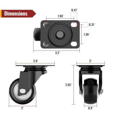 2 inch Swivel Caster Wheels Without Brake and No Noise Wheels, Heavy Duty Casters Total Capacity 600lbs (Pack of 4)