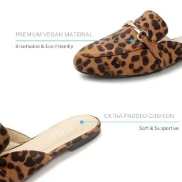 MUSSHOE Women's Comfortable Leopard Suede Mules Slip-On Loafers