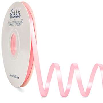 Ribbli Pink Satin Ribbon,Double Faced Satin 1/4 inch x Continuous 50 Yards,Silver Ribbon Use for Bow...