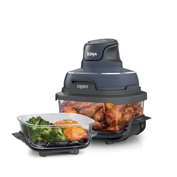 Ninja Crispi Air Fryer, Microwave, Freezer & Dishwasher Safe, Non Toxic Glass Portable Cooking Syste...