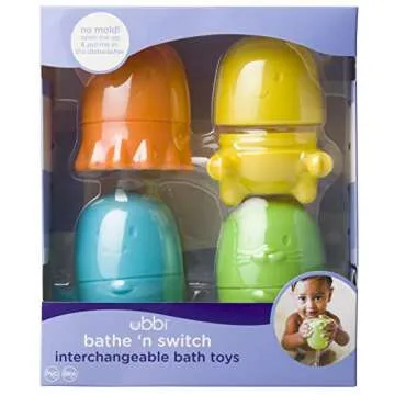 Ubbi Interchangeable Bath Toys for Toddlers and Baby, Colorful Mix and Match Baby Bath Accessory, Water Toys for Toddler Bath Playtime, Set of 4