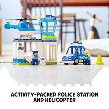LEGO DUPLO Rescue Police Station 10959 Push & Go Car Toy with Lights and Siren Plus Helicopter, Earl...
