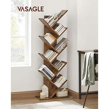 VASAGLE Tree Bookshelf, 9-Tier Bookcase, Large Bookshelf, Space-Saving Corner Shelf, Book Tree, Hold...