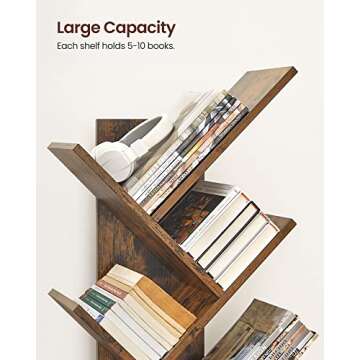 VASAGLE Tree Bookshelf, 9-Tier Bookcase, Large Bookshelf, Space-Saving Corner Shelf, Book Tree, Holds Books, CDs, Games, for Bedroom, Living Room, Home Office, Rustic Brown ULBC11BX
