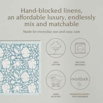 over&back Set of 4 Hand-Blocked Placemats - Colorful Unique Dining Table Mats - 100% Cotton - Machin...