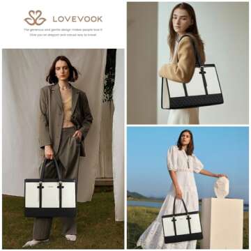 LOVEVOOK Laptop Bag for Women 15.6 inch Canvas Tote, Stylish Work & Travel Bag with Clutch