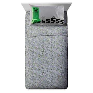 Jay Franco Minecraft Creeper 5 Piece Full Bed Set - Includes Reversible Comforter & Sheet Set - Super Soft Fade Resistant Microfiber - (Official Minecraft Product)