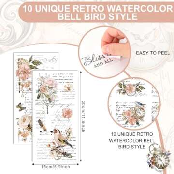 Whaline 10 Sheet Vintage Floral Rub on Transfer for Crafts Flower Clock Bird Rub on Transfer Memorie...