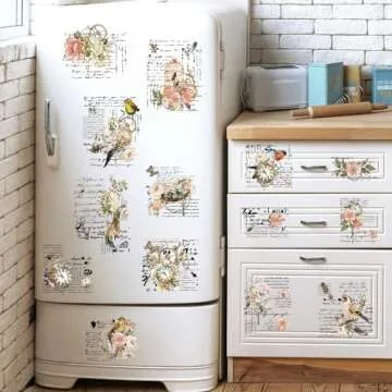 Whaline 10 Sheet Vintage Floral Rub on Transfer for Crafts Flower Clock Bird Rub on Transfer Memories of Paris Furniture Stickers Decal for DIY Crafts Home Office School Decor, 5.9 x 11.8 Inch