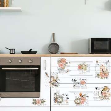 Whaline 10 Sheet Vintage Floral Rub on Transfer for Crafts Flower Clock Bird Rub on Transfer Memories of Paris Furniture Stickers Decal for DIY Crafts Home Office School Decor, 5.9 x 11.8 Inch