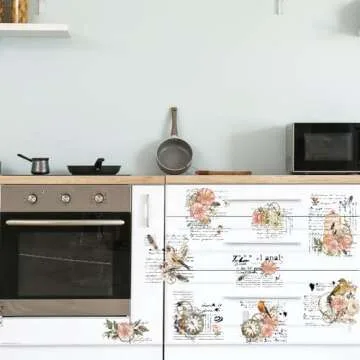 Whaline 10 Sheet Vintage Floral Rub on Transfer for Crafts Flower Clock Bird Rub on Transfer Memories of Paris Furniture Stickers Decal for DIY Crafts Home Office School Decor, 5.9 x 11.8 Inch