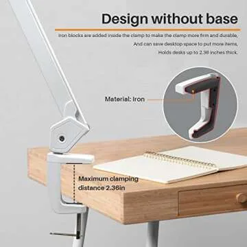 bemelux LED Architect Desk Lamp with Clamp, Metal Swing Arm 2000 Lumens Dimming Office Table Lamp for Task Work Drafting Reading Desktop, 234PCS Bright LEDs, 24W, 5 Color Temperatures Workbench Lamp