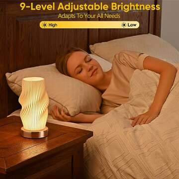 Ekkiploi Bedside Table Lamp with USB Adapter - Button Control for Bedroom Metal 12 Way Dimmable Small Nightstand Lamp with PLA Lampshade for Living Room, Dorm, Home Office (Built in LED Lights)