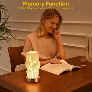 Ekkiploi Bedside Table Lamp with USB Adapter - Button Control for Bedroom Metal 12 Way Dimmable Small Nightstand Lamp with PLA Lampshade for Living Room, Dorm, Home Office (Built in LED Lights)