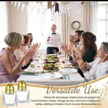 Uiifan 12 Pcs 0.5 oz Cube Shape Small Salt and Pepper Shakers with Tone Tops Clear Mini Glass Seasoning Jars Spice Salt Shakers with Funnel for Wedding Party Restaurant Home Kitchen (Gold)