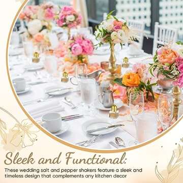 Uiifan 12 Pcs 0.5 oz Cube Shape Small Salt and Pepper Shakers with Tone Tops Clear Mini Glass Seasoning Jars Spice Salt Shakers with Funnel for Wedding Party Restaurant Home Kitchen (Gold)