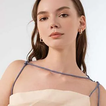 Gold Plated Hoop Earrings Hypoallergenic Tiny Dainty Square Metal Flat Earrings Gold Hoop Huggie Cuff Metal Stud Earrings for Women