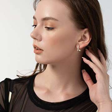 Gold Plated Hoop Earrings Hypoallergenic Tiny Dainty Square Metal Flat Earrings Gold Hoop Huggie Cuff Metal Stud Earrings for Women