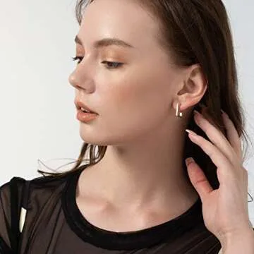 Gold Plated Hoop Earrings Hypoallergenic Tiny Dainty Square Metal Flat Earrings Gold Hoop Huggie Cuff Metal Stud Earrings for Women