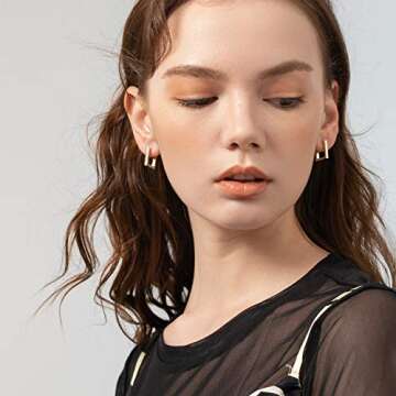 Gold Plated Hoop Earrings Hypoallergenic Tiny Dainty Square Metal Flat Earrings Gold Hoop Huggie Cuff Metal Stud Earrings for Women