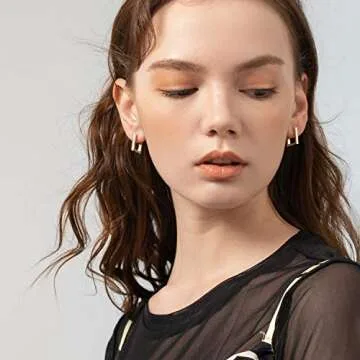 Gold Plated Hoop Earrings Hypoallergenic Tiny Dainty Square Metal Flat Earrings Gold Hoop Huggie Cuff Metal Stud Earrings for Women