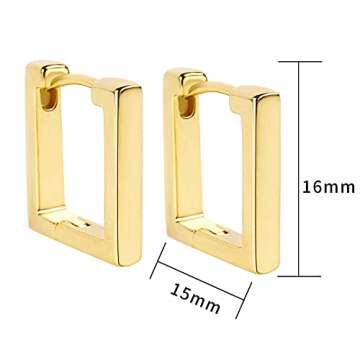 Gold Plated Hoop Earrings Hypoallergenic Tiny Dainty Square Metal Flat Earrings Gold Hoop Huggie Cuff Metal Stud Earrings for Women