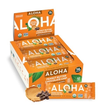 ALOHA Organic Vegan Protein Bars - Peanut Butter Chocolate Chip (Pack of 12)