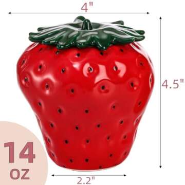 Tlence 2 Pack Ceramic Strawberry Jars, Strawberry Shaped Canisters With Lids, Unique Multifunction T...
