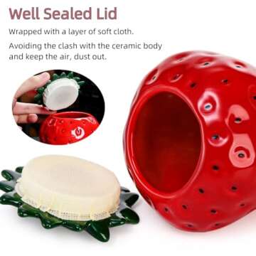 Tlence 2 Pack Ceramic Strawberry Jars, Strawberry Shaped Canisters With Lids, Unique Multifunction Tea Storage Tin, Farmhouse Food Container for Sugar Biscuit, Strawberry Decor for Home, Red Pink