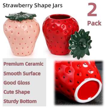 Tlence 2 Pack Ceramic Strawberry Jars, Strawberry Shaped Canisters With Lids, Unique Multifunction Tea Storage Tin, Farmhouse Food Container for Sugar Biscuit, Strawberry Decor for Home, Red Pink