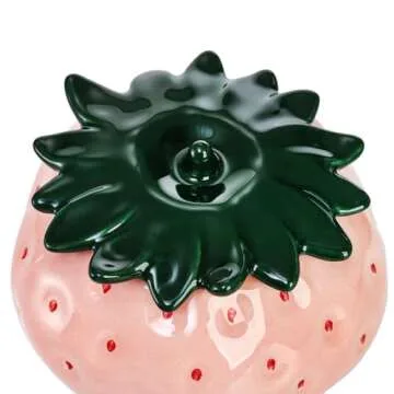 Tlence 2 Pack Ceramic Strawberry Jars, Strawberry Shaped Canisters With Lids, Unique Multifunction Tea Storage Tin, Farmhouse Food Container for Sugar Biscuit, Strawberry Decor for Home, Red Pink