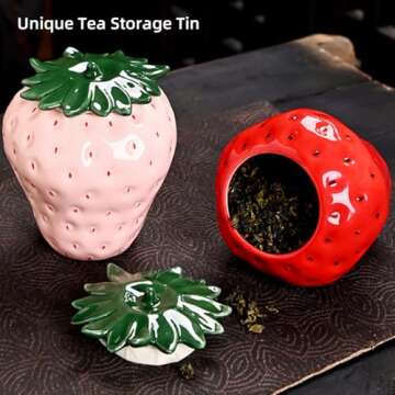Tlence 2 Pack Ceramic Strawberry Jars, Strawberry Shaped Canisters With Lids, Unique Multifunction Tea Storage Tin, Farmhouse Food Container for Sugar Biscuit, Strawberry Decor for Home, Red Pink