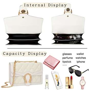 DEEPMEOW Womens Quilted Crossbody Shoulder Purse - Fashion Denim Handbag with Chain Strap Casual Mini Square Messenger Bag