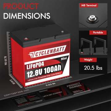 CYCLENBATT 12V 100Ah Mini LiFePO4 Lithium Battery, Low-Temp Protection 12V 100Ah Lithium Battery Bui...