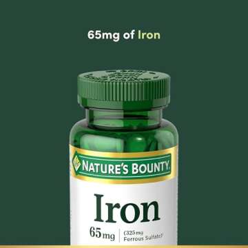 Nature's Bounty Iron 65mg, 325 mg Ferrous Sulfate, Cellular Energy Support, Promotes Normal Red Blood Cell Production, 100 Tablets