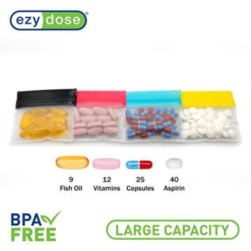 EZY DOSE Reusable 7-Day Pill Pouch Set, Durable Multi-Purpose Travel-Sized Containers, Includes Colo...