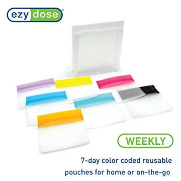 EZY DOSE Reusable 7-Day Pill Pouch Set, Durable Multi-Purpose Travel-Sized Containers, Includes Colors for Easy Identification, Large Storage, Clear, BPA Free, TSA Approved