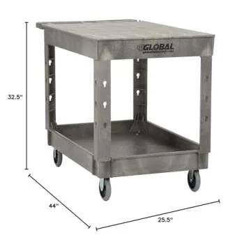 Global Industrial Plastic 2 Flat Shelf Service & Utility Cart, 44" x 25-1/2", 5" Rubber Caster