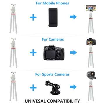 Flexible Phone Tripod, LINKCOOL 360 Degree Portable Bendable Camera Tripod Octopus Tripod with Wireless Remote Shutter for iPhone Samsung Other Smartphone/Camera/Gopro - White