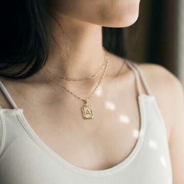 JSJOY Initial Necklaces for Women Gold Layered Initial Necklaces Letter M Necklace for Women Gold La...