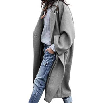 UANEO Women's Wool Blend Coat - Elegant Oversized Double Breasted Overcoat for Winter (Grey, Large)