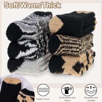 YSense 6 Pairs Womens Cozy Soft Fuzzy Fluffy Warm Winter Fleece Sleep Comfy Crew Slipper Socks