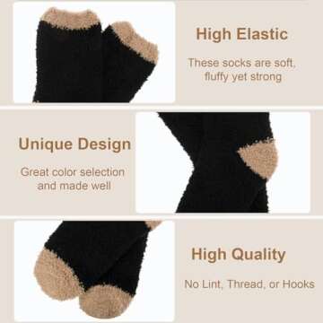 YSense 6 Pairs Womens Cozy Soft Fuzzy Fluffy Warm Winter Fleece Sleep Comfy Crew Slipper Socks